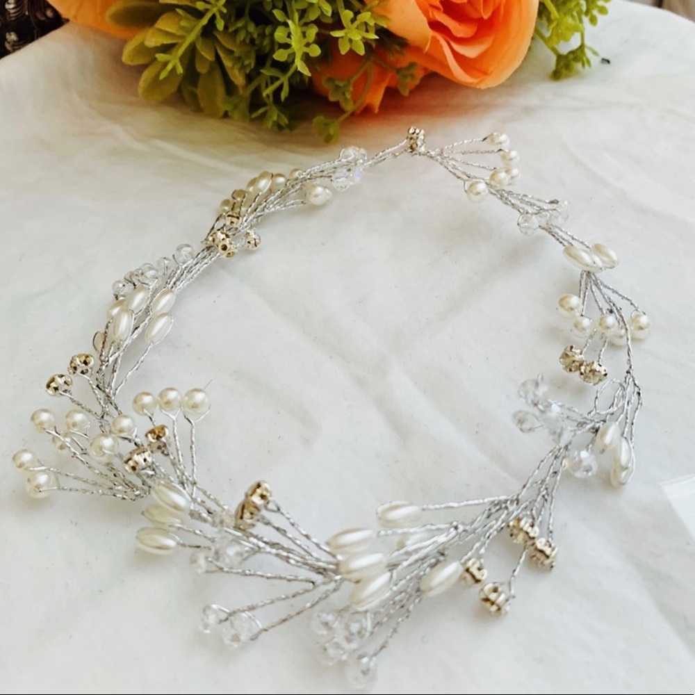 Pearl And Crystal Bridal Headband Hair Vine